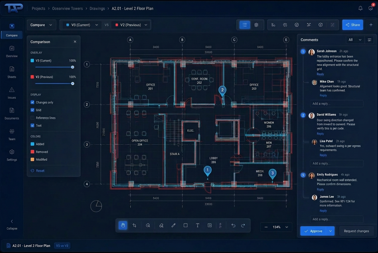 TAP Drawing revision review screen preview